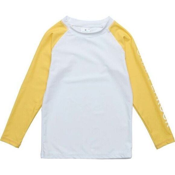 SNAPPER ROCK White Yellow Sleeve Sustainable LS Rash Top size 10 - Picture 1 of 6
